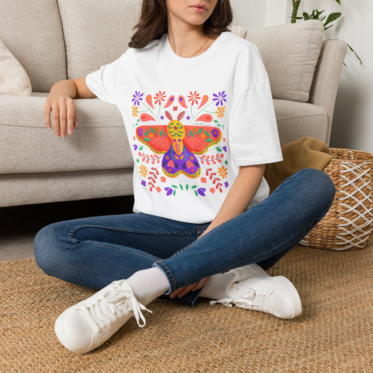 Folk Art Butterfly T-Shirt — Colorful Floral Moth Tee