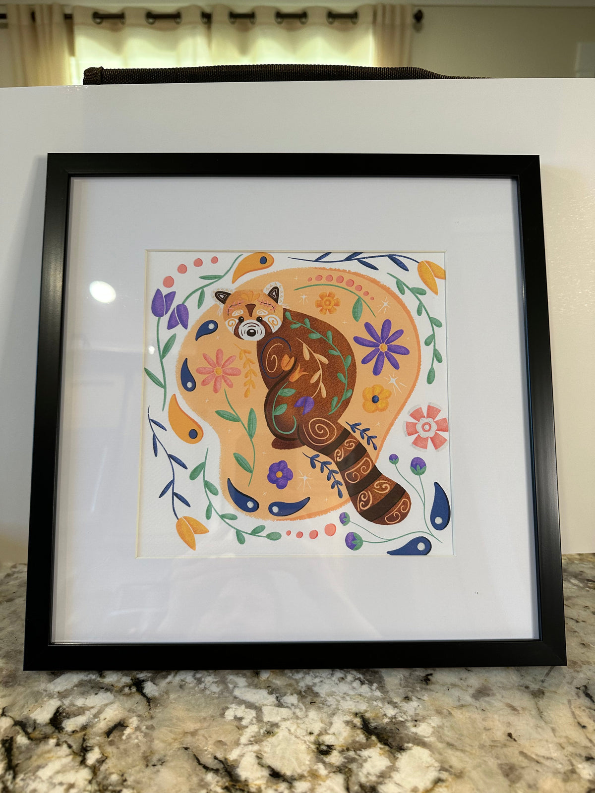 Nordic/Folk Art inspired Red Panda art print 8'x8' (No Frame)